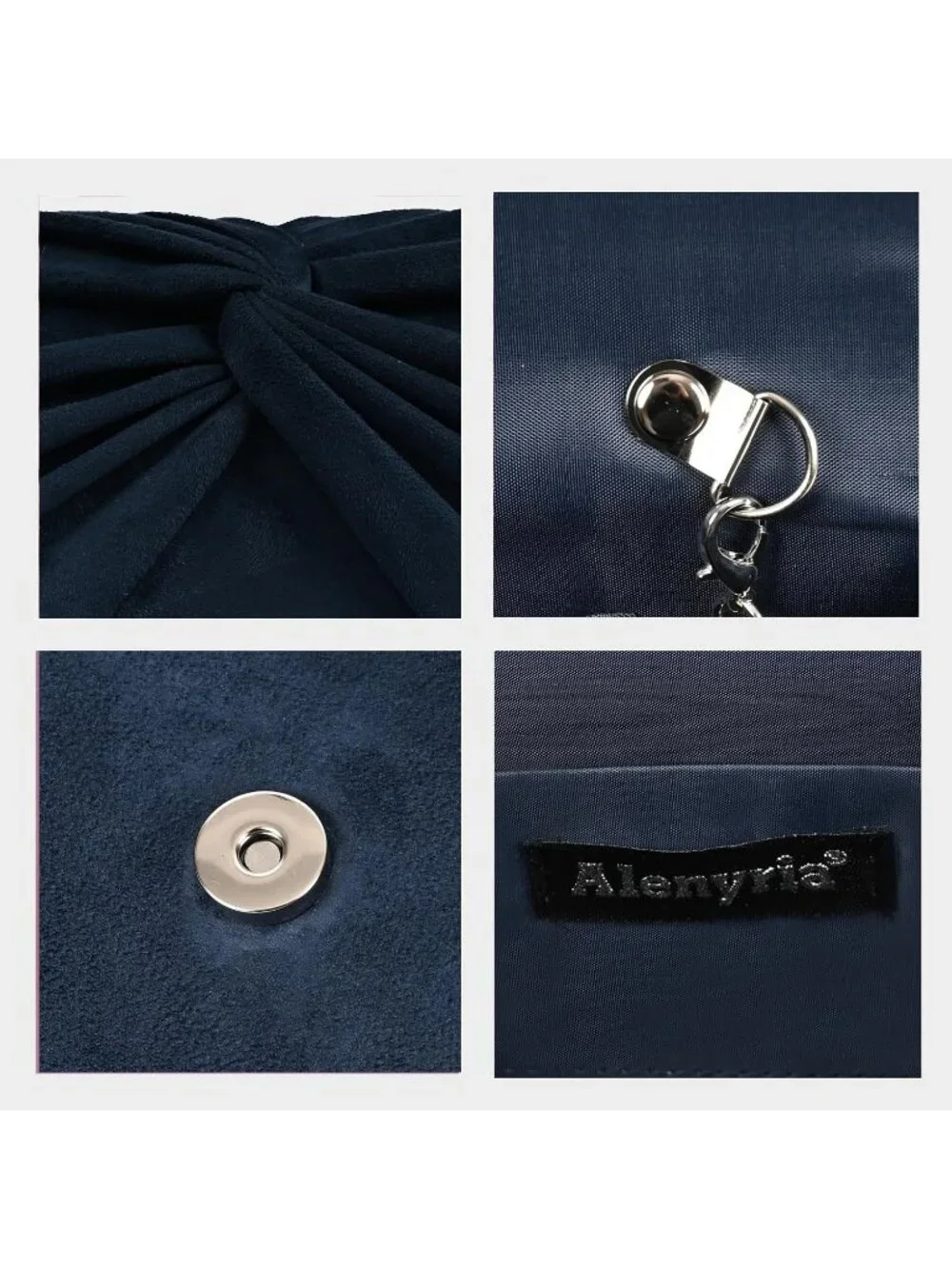 Women's Navy Faux Suede Pleated Bow Clutch Purse For With Strap Evening Bag